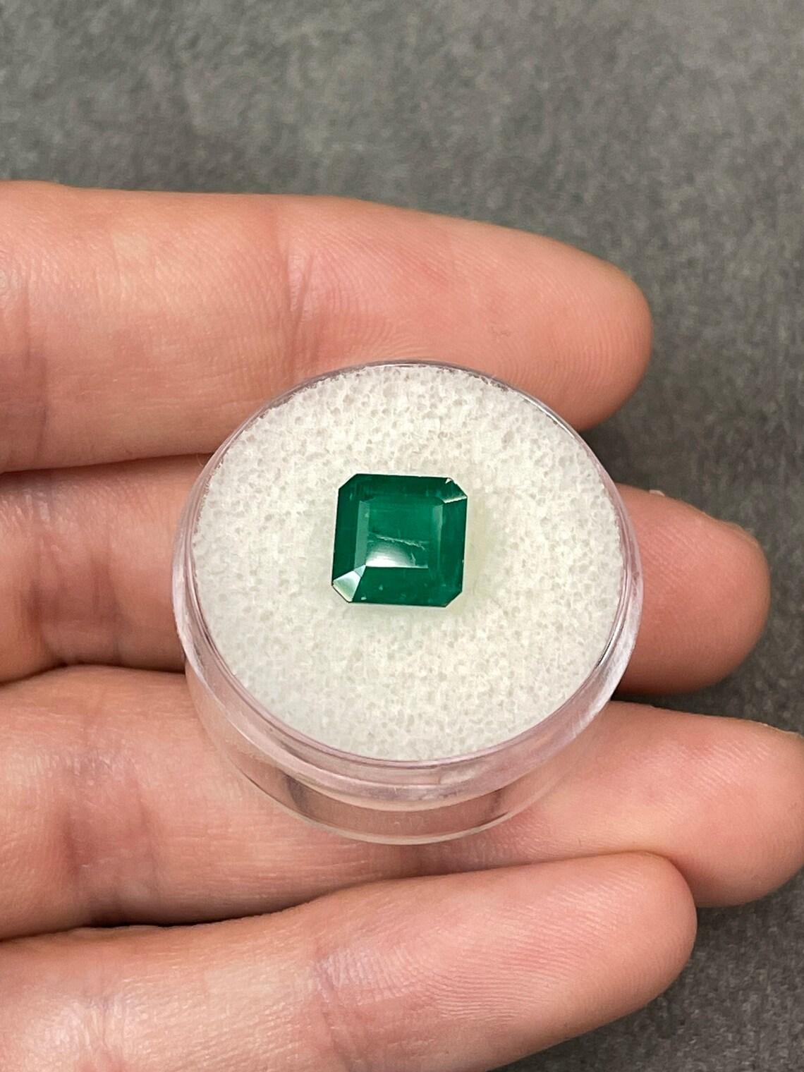 Modern 2.65ct Dark Green Asscher Cut Brazilian Emerald 8x8 Genuine May Birthstone For Sale