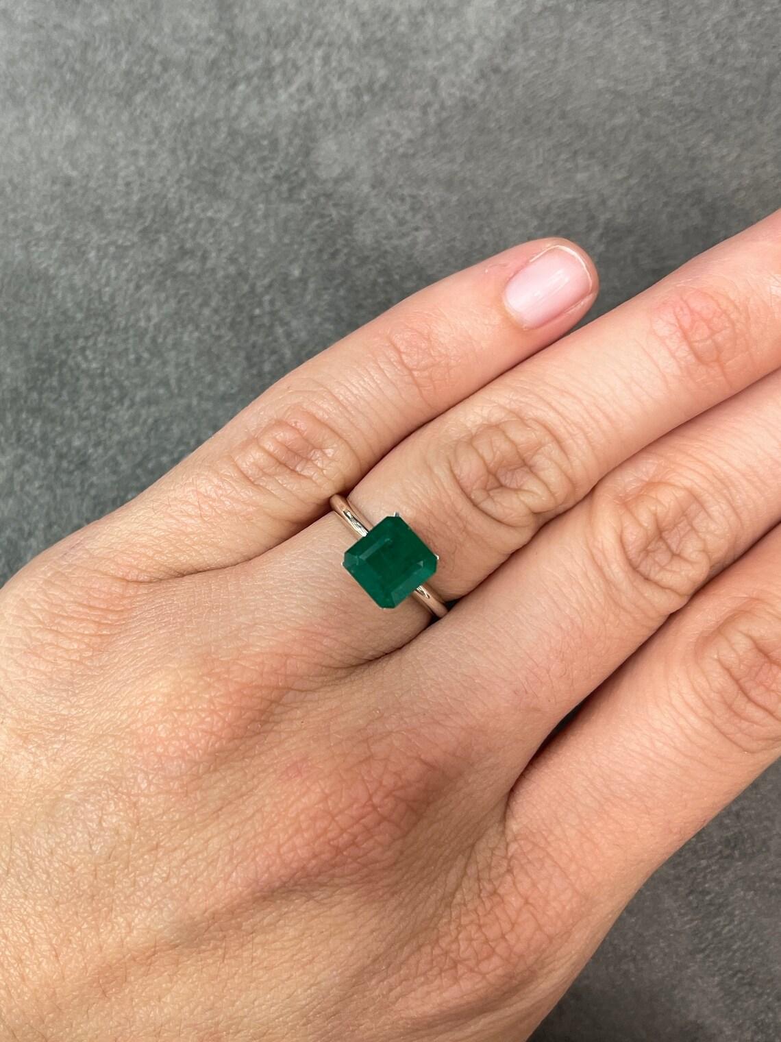 2.65ct Dark Green Asscher Cut Brazilian Emerald 8x8 Genuine May Birthstone For Sale 1