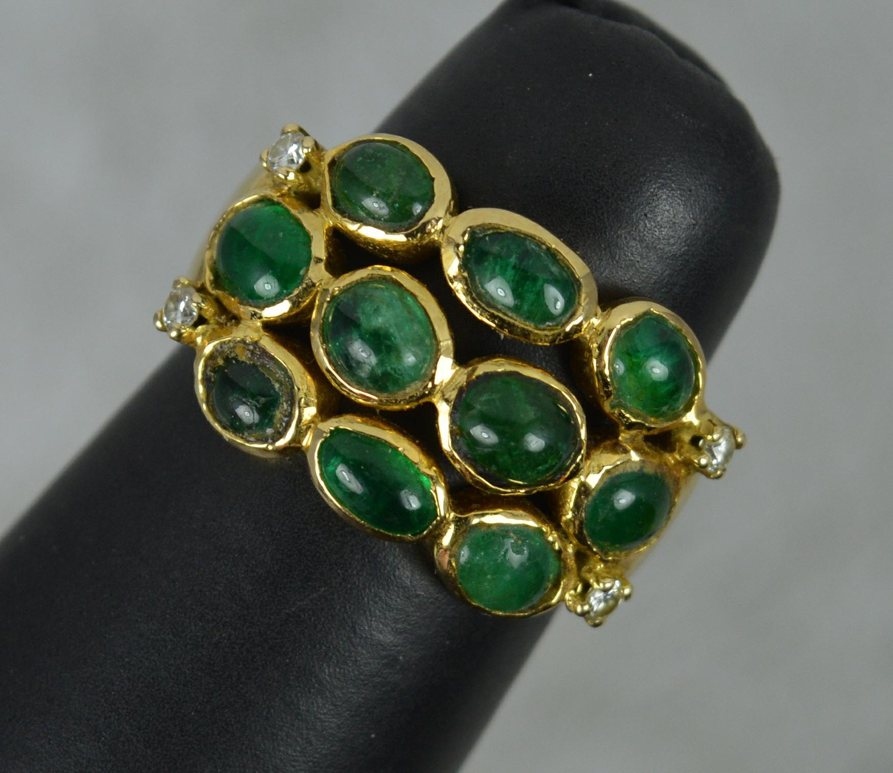 2.65ct Emerald Cabochon and 18ct Gold Cluster Band Ring 4