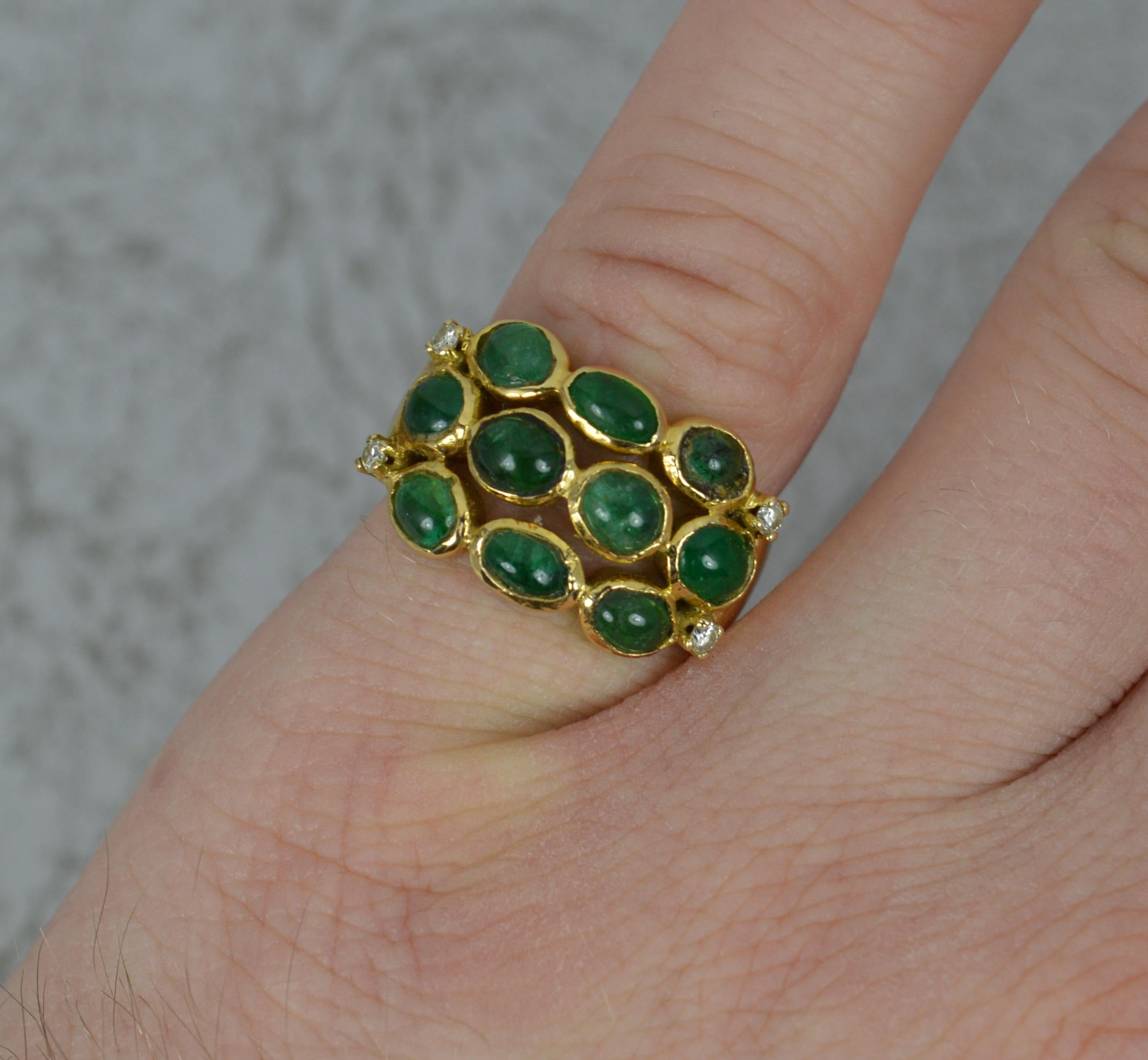 Contemporary 2.65ct Emerald Cabochon and 18ct Gold Cluster Band Ring