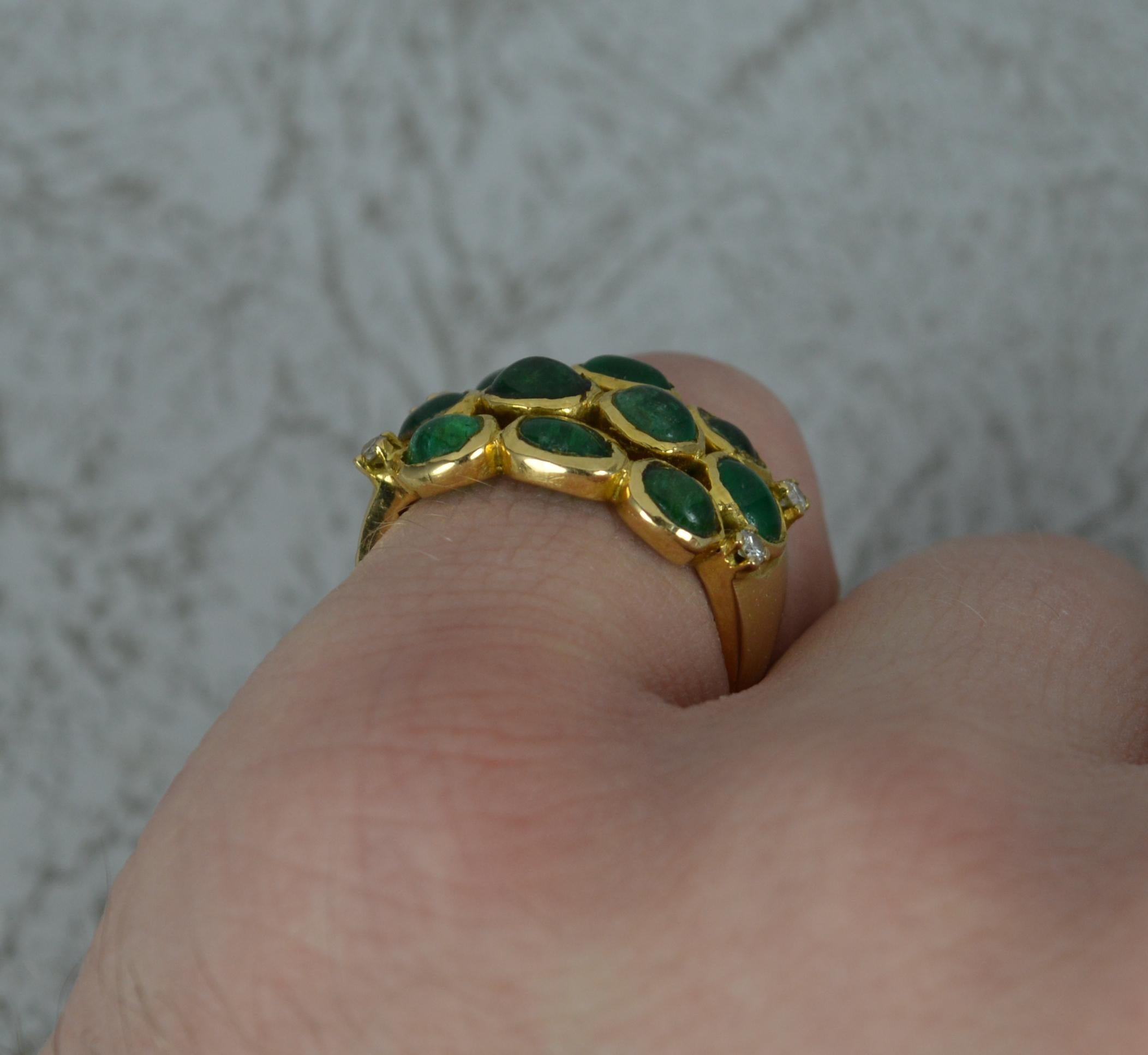 Oval Cut 2.65ct Emerald Cabochon and 18ct Gold Cluster Band Ring
