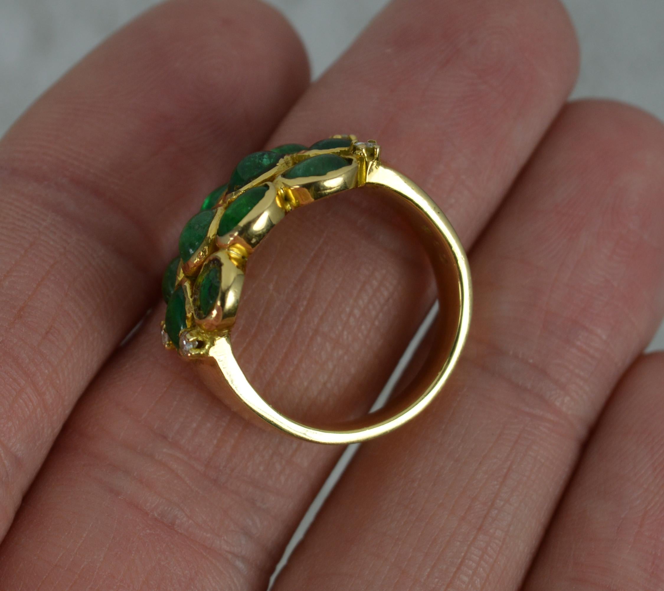 2.65ct Emerald Cabochon and 18ct Gold Cluster Band Ring In Excellent Condition In St Helens, GB