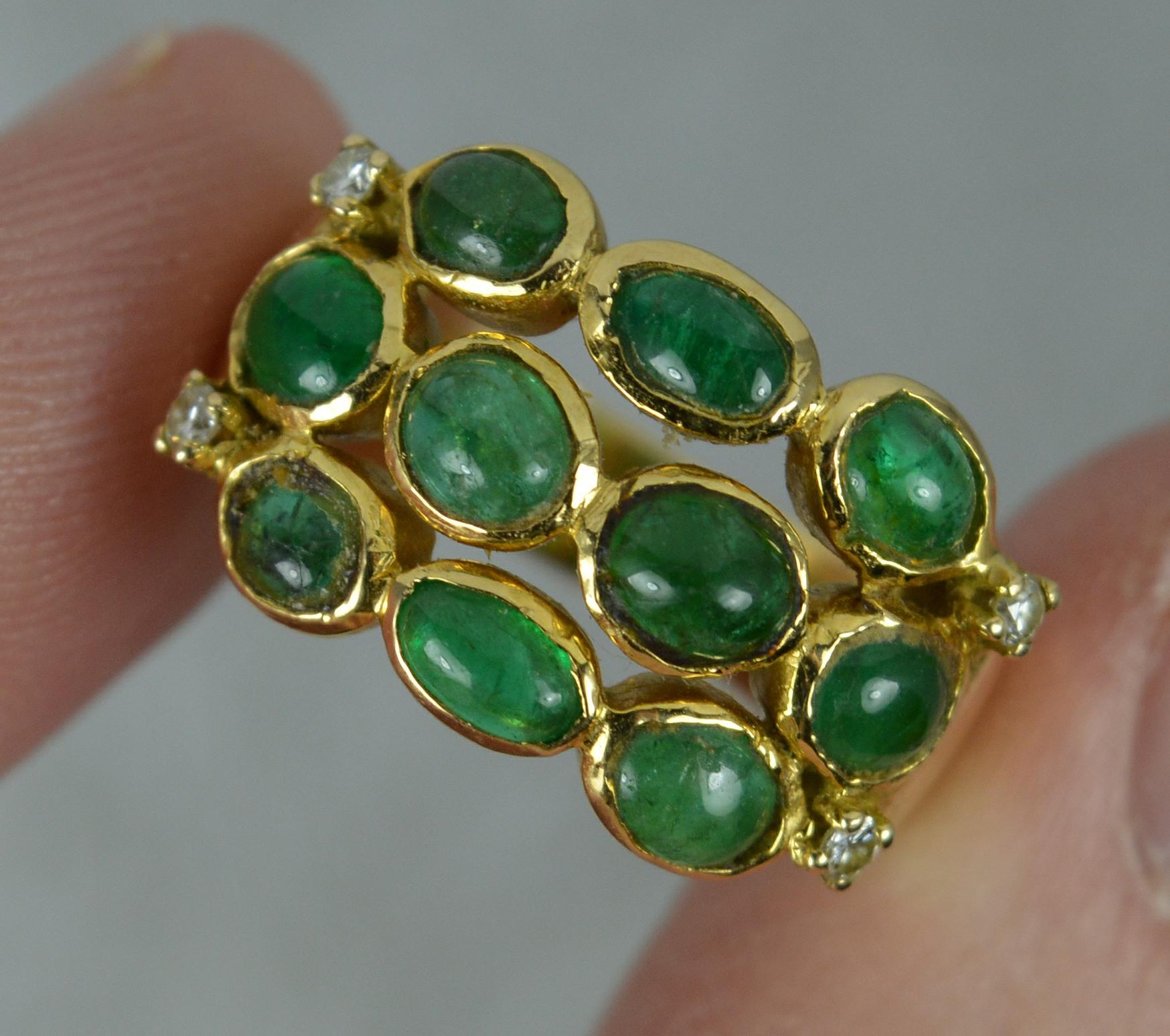 Women's 2.65ct Emerald Cabochon and 18ct Gold Cluster Band Ring