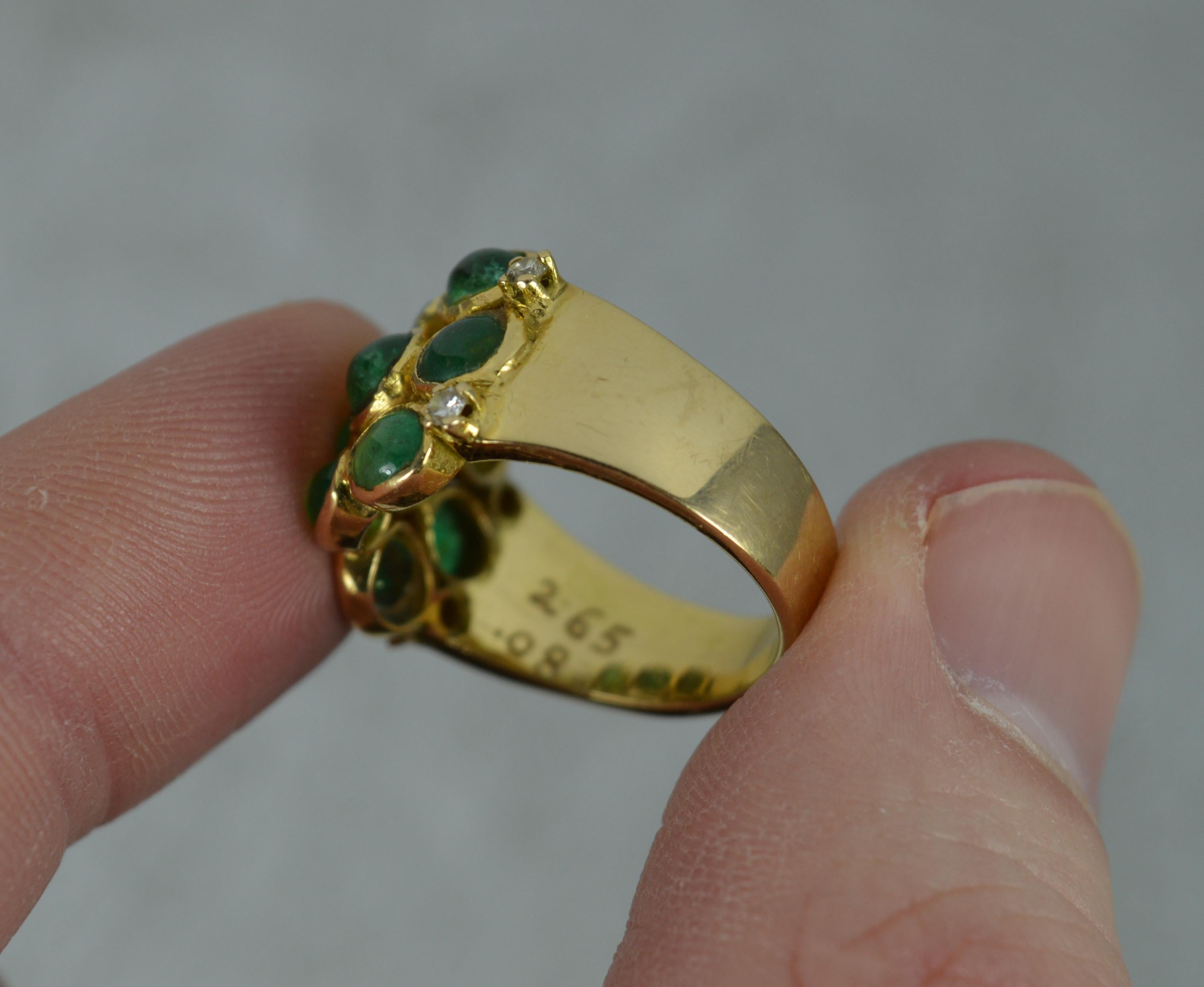 2.65ct Emerald Cabochon and 18ct Gold Cluster Band Ring 1