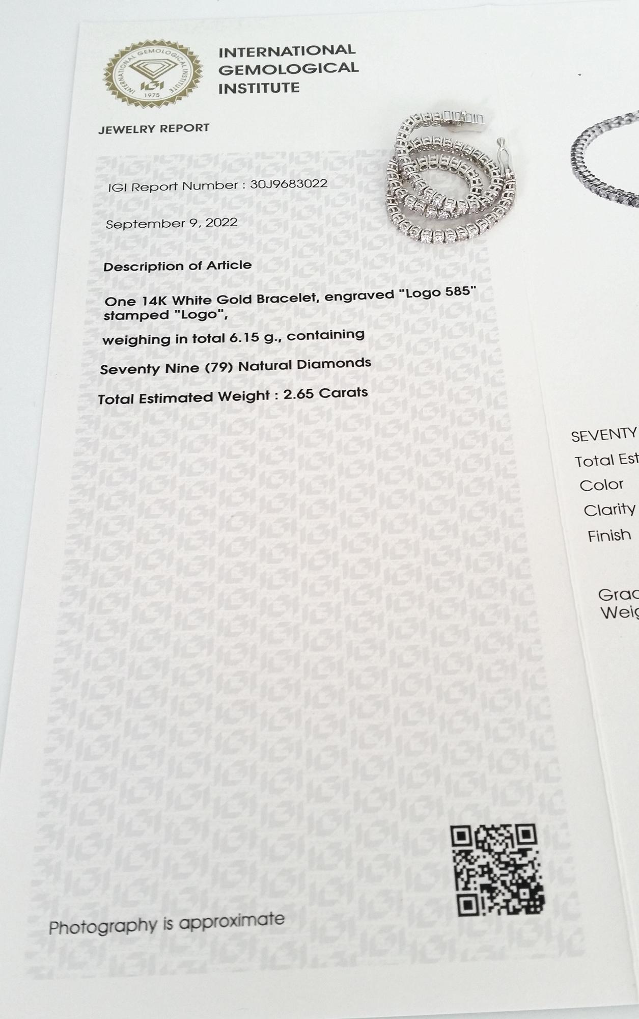 IGI Certified 2.65ct Carat Round Brilliant Pink Diamond 14K Tennis Bracelet  1