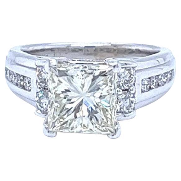 2.65ct Natural Princess Cut Diamond Engagement Ring In 4 Prong 14K White Gold For Sale