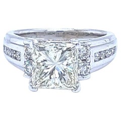 Used 2.65ct Natural Princess Cut Diamond Engagement Ring In 4 Prong 14K White Gold