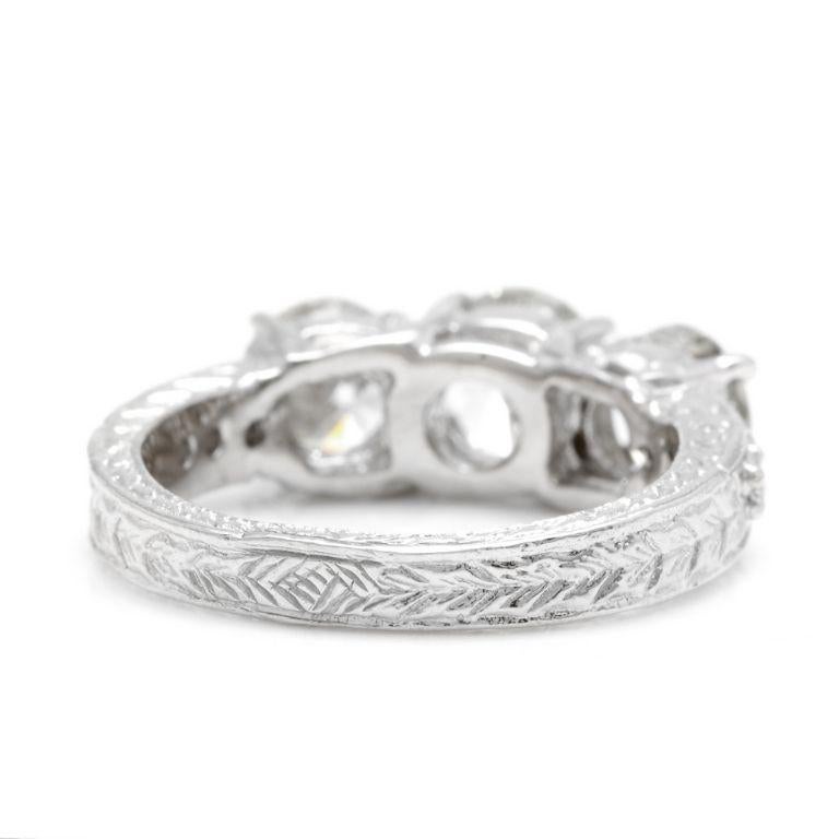 Round Cut 2.65 Carat Natural Three-Stone Diamond 18 Karat Solid White Gold Ring For Sale