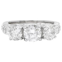 2.65 Carat Natural Three-Stone Diamond 18 Karat Solid White Gold Ring