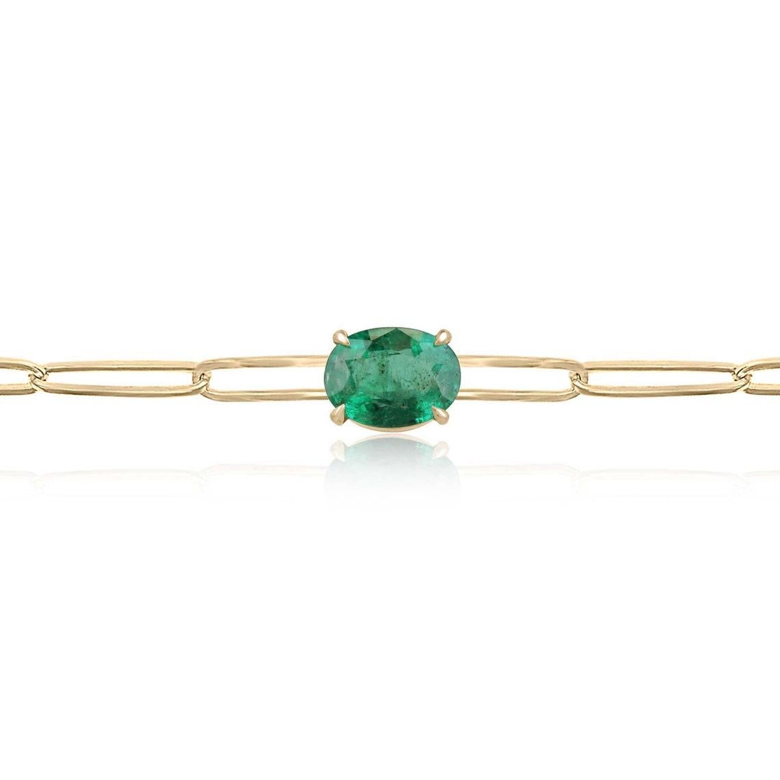 2.65ct Oval Cut Emerald Solitaire Bracelet – 14K Gold Paperclip Design Elegant