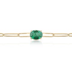 2.65ct Oval Cut Emerald Solitaire Bracelet - 14K Gold Paperclip Design Elegant