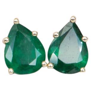 2.65ct Pear-Shape Emerald Stud Earrings 14K Gold R3141 For Sale