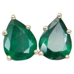 Used 2.65ct Pear-Shape Emerald Stud Earrings 14K Gold R3141