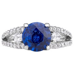 2.65ct Round Brilliant Cut Blue Sapphire Engagement Ring