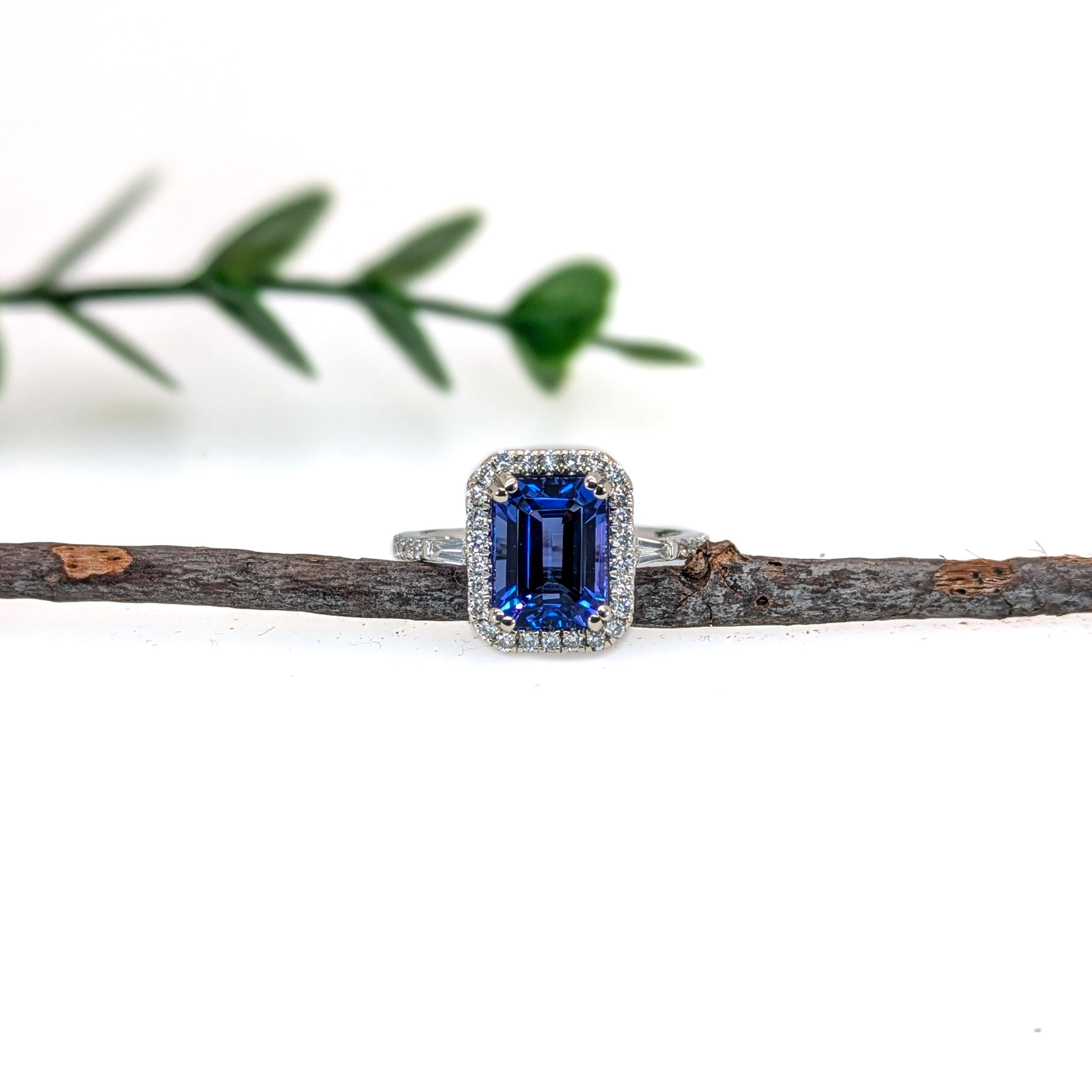 Art Deco 2.65ct Statement Tanzanite Ring w Natural Diamond Halo in Solid 14K White Gold For Sale