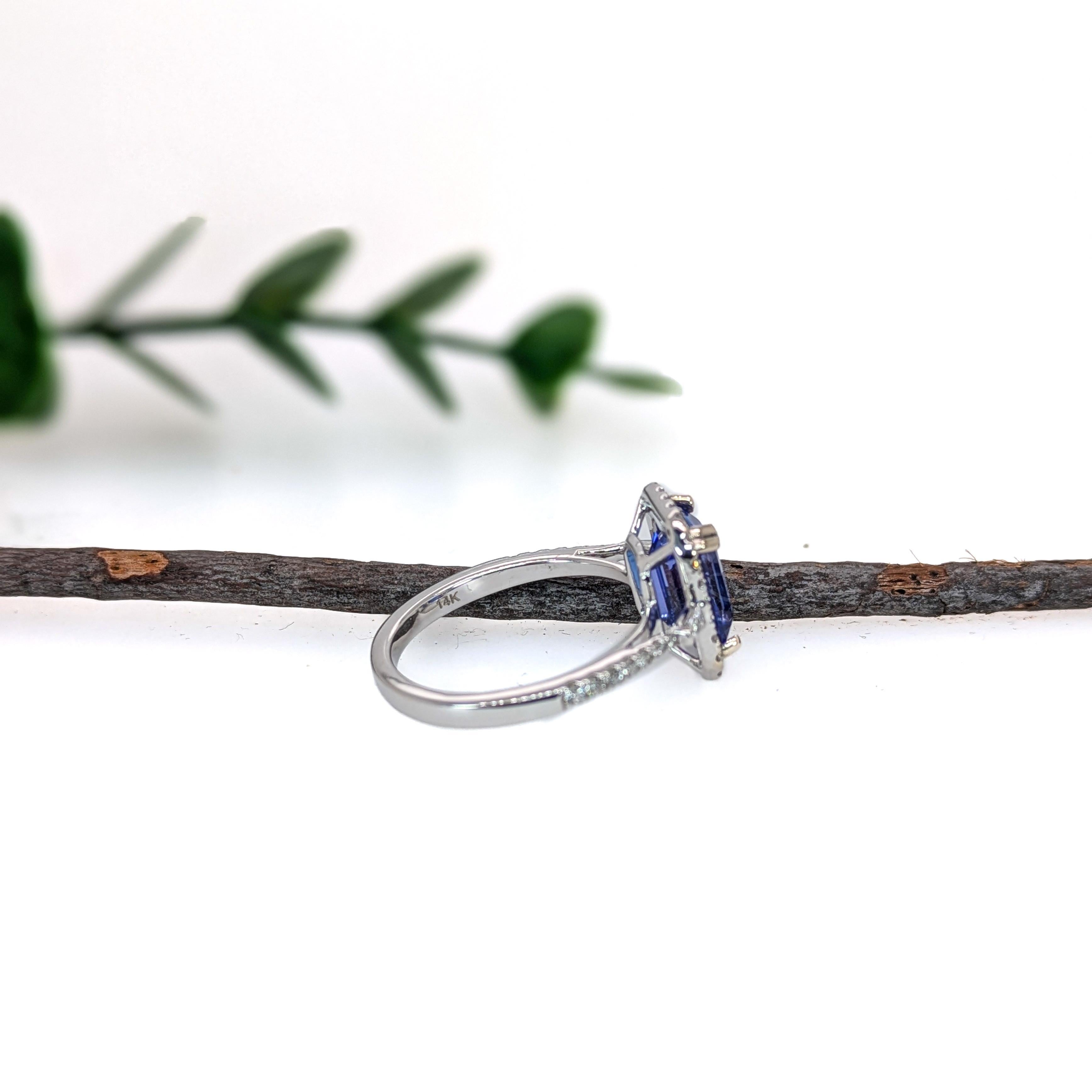 Women's 2.65ct Statement Tanzanite Ring w Natural Diamond Halo in Solid 14K White Gold For Sale