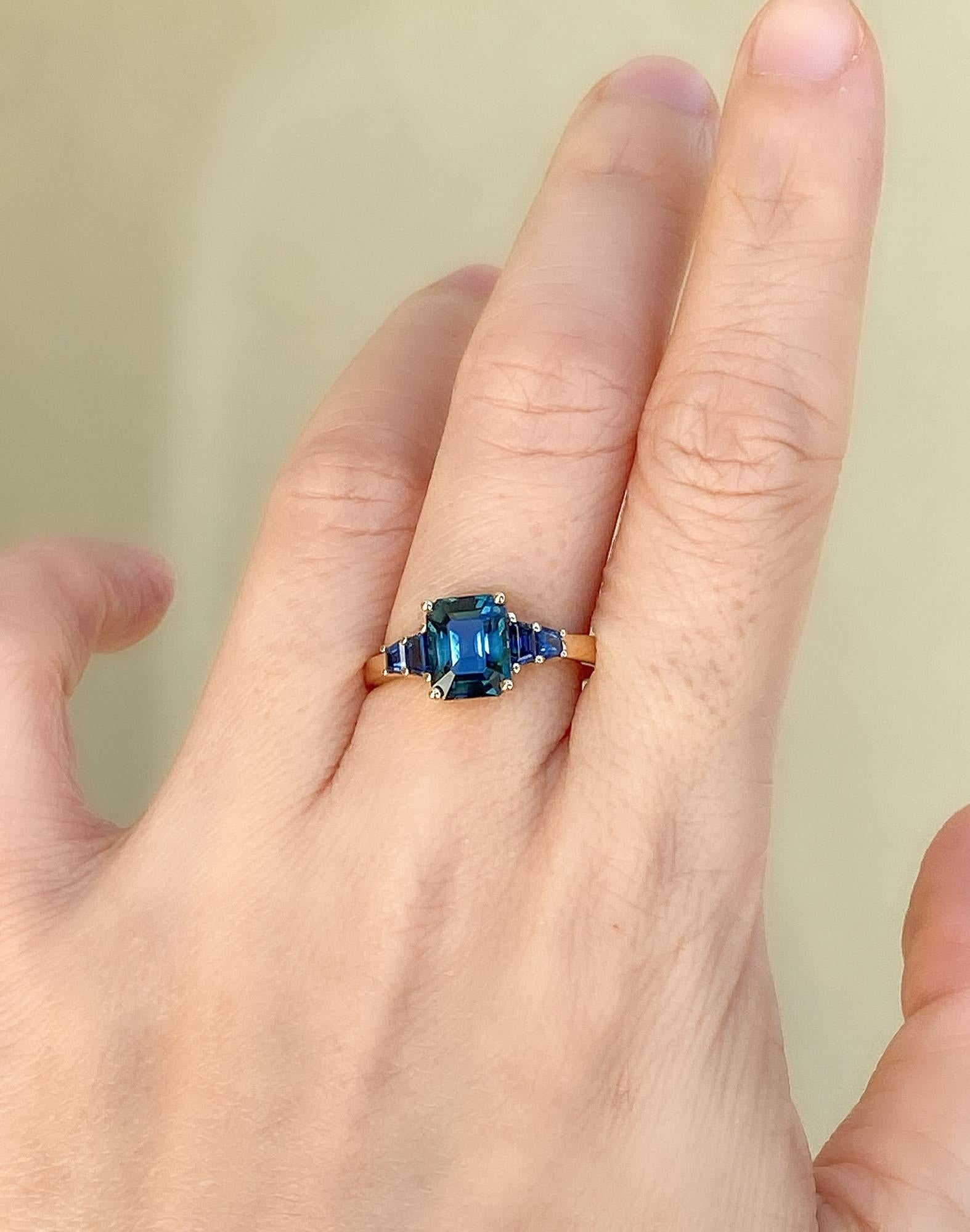 2.65 Carat Teal Blue Sapphire Engagement Ring 14 Karat Yellow Gold AD1872-2 In New Condition In Osprey, FL