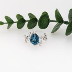 2.65ct Topaz Vine Design Ring w Diamond Accents in 14k Solid Gold Pear 10x8mm