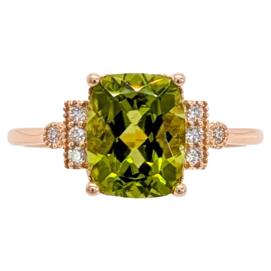 2.65cts Peridot Ring w Natural Diamond Accents in Solid 14K Gold  CU 9x7mm