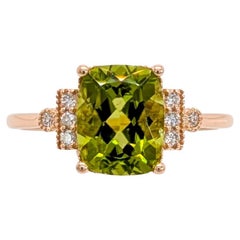2.65cts Peridot Ring w Natural Diamond Accents in Solid 14K Gold  CU 9x7mm