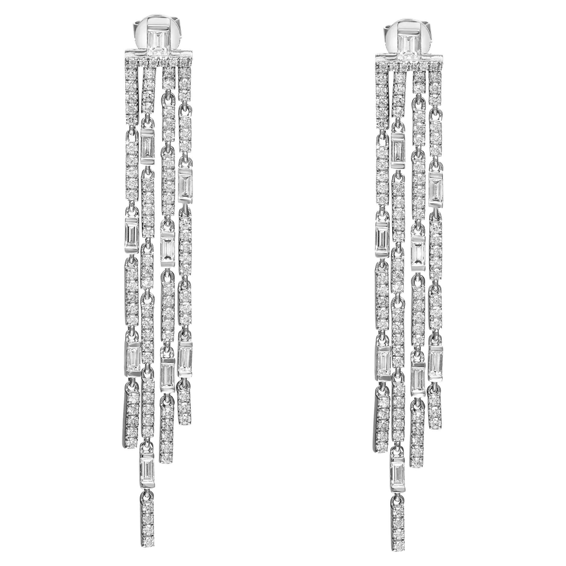 2.65Cttw Baguette And Round Cut Diamond Long Drop Earrings 18K White Gold
