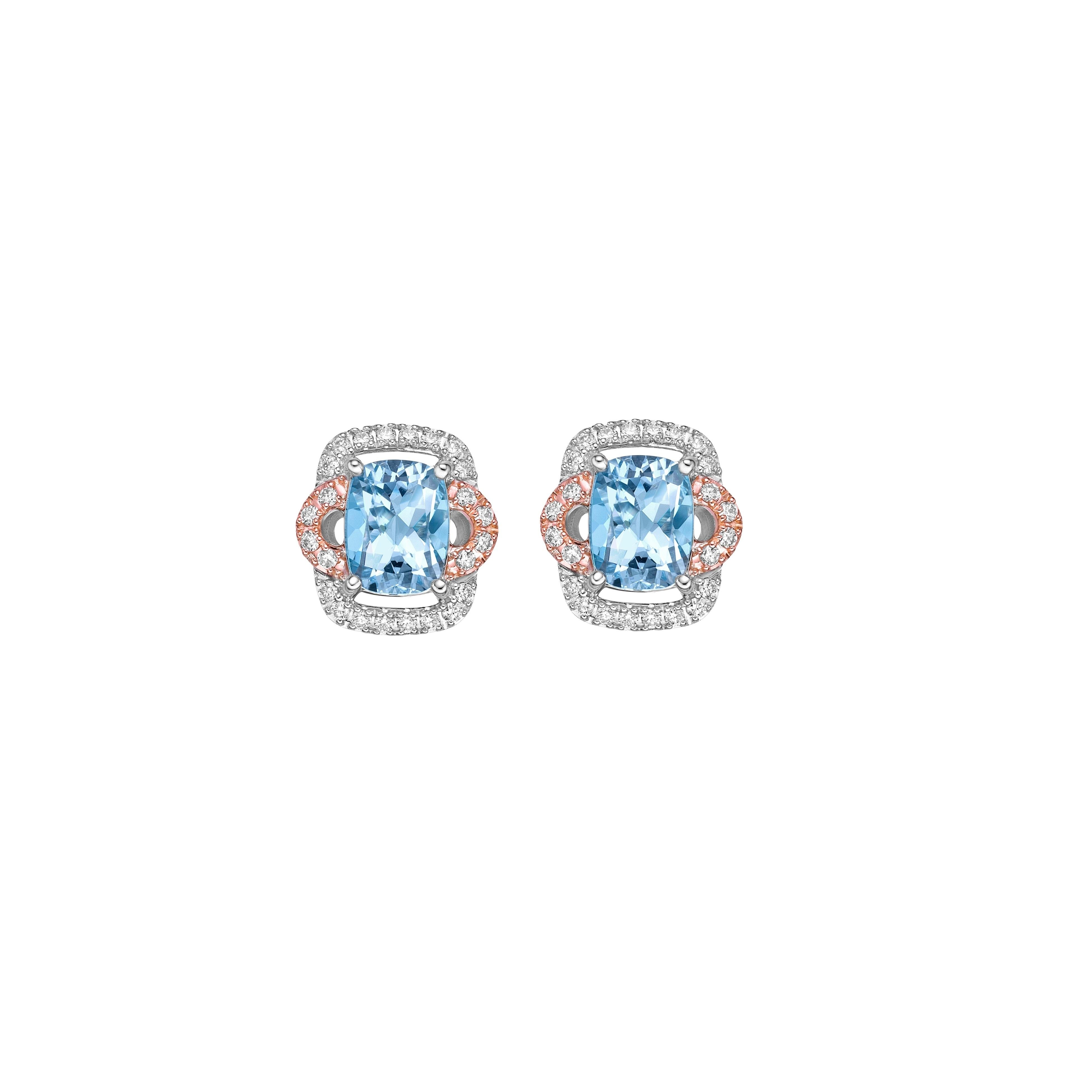 Contemporary 2.66 Carat Aquamarine Stud Earring in 18Karat White Rose Gold with Diamond. For Sale