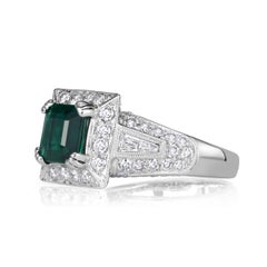 2.66 Carat Emerald Diamond Ring 14K White Gold Modern Nobility