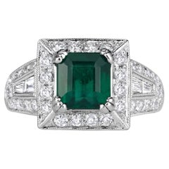 2.66 Carat Emerald Diamond Ring 14K White Gold Modern Nobility