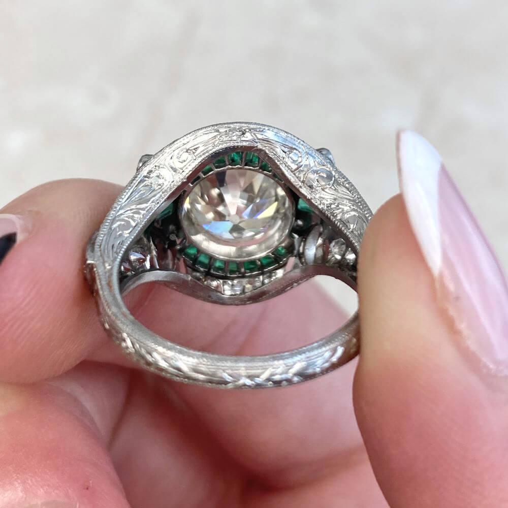 2.66 Carat Euro Cut Diamond Engagement Ring, Emerald Halo For Sale 7
