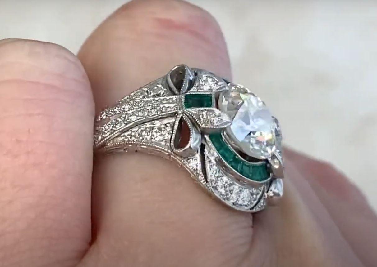 2.66 Carat Euro Cut Diamond Engagement Ring, Emerald Halo For Sale 1