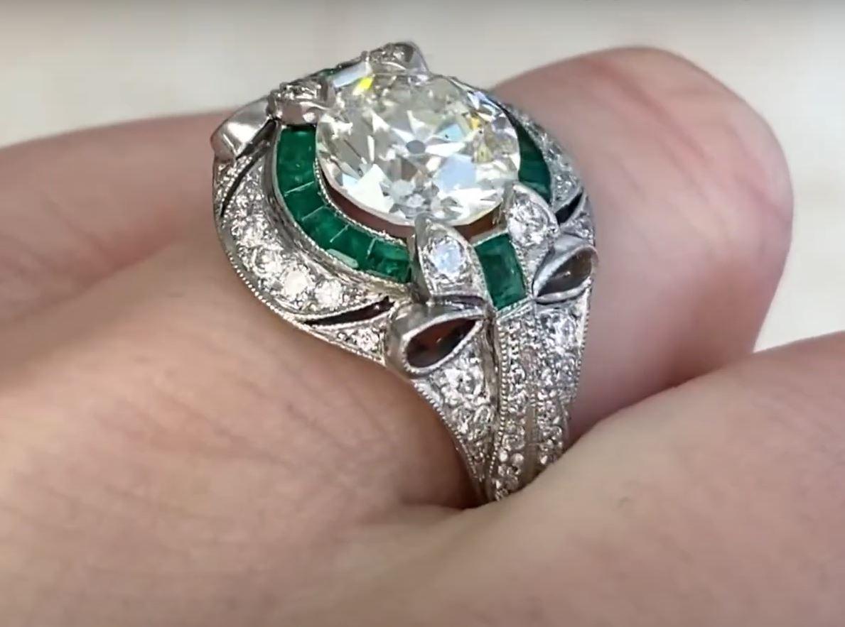 2.66 Carat Euro Cut Diamond Engagement Ring, Emerald Halo For Sale 2