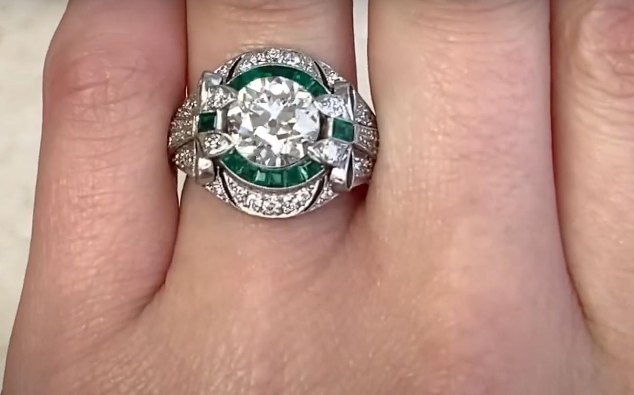 Women's 2.66 Carat Euro Cut Diamond Engagement Ring, Emerald Halo For Sale