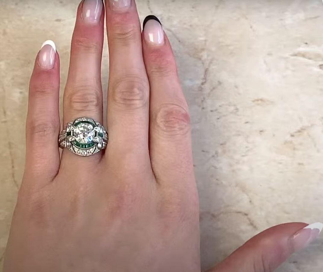 2.66 Carat Euro Cut Diamond Engagement Ring, Emerald Halo For Sale 5
