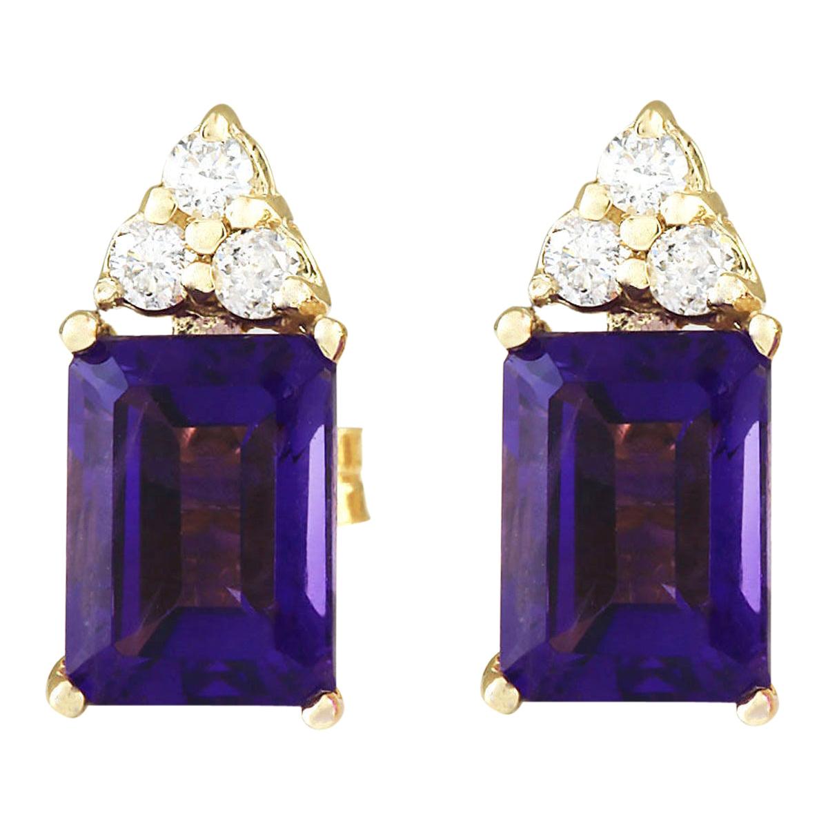 Natural Amethyst Diamond Earrings In 14 Karat Yellow Gold  For Sale