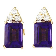 Pendientes de Diamante Amatista Natural en Oro Amarillo de 14 Kilates
