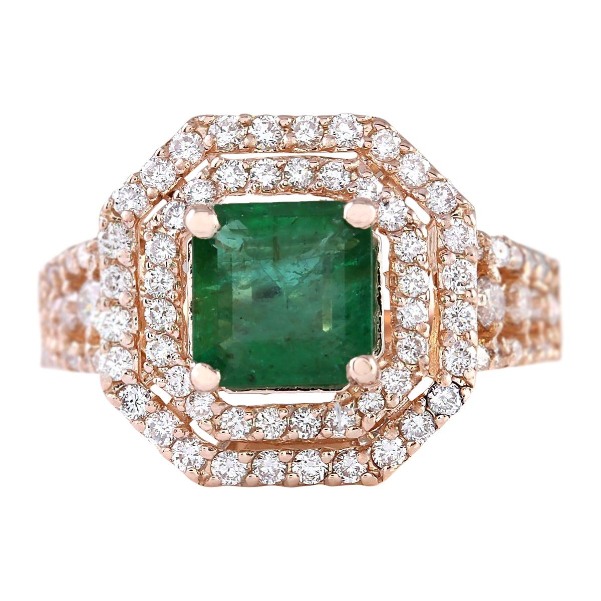 Natural Emerald 14 Karat Rose Gold Diamond Ring For Sale