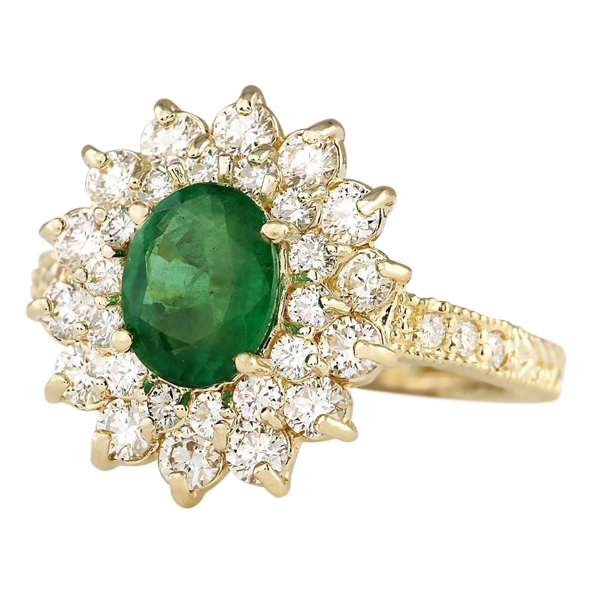2.66 Carat Natural Emerald 14 Karat Yellow Gold Diamond Ring
Stamped: 14K Yellow Gold
Total Ring Weight: 5.3 Grams
Total Natural Emerald Weight is 1.38 Carat (Measures: 8.00x6.00 mm)
Color: Green
Total Natural Diamond Weight is 1.28 Carat
Color: