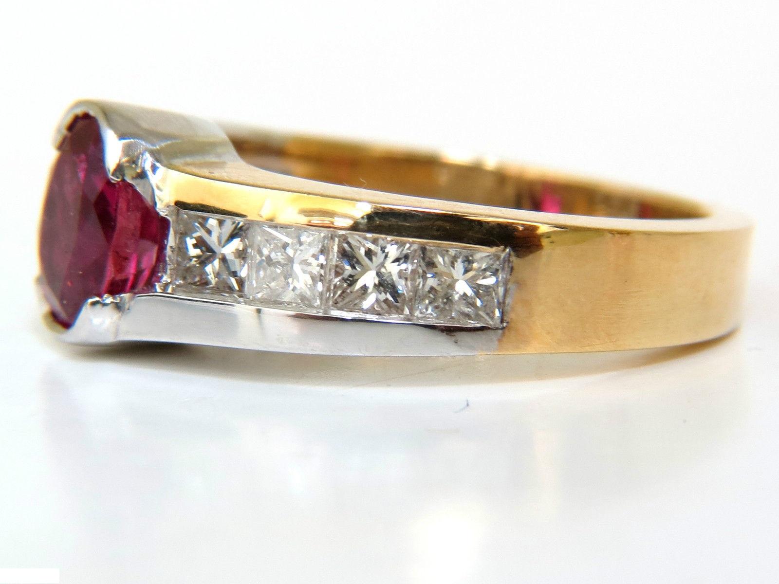 2.66 Carat Natural Fine Gem Ruby Diamond Ring Princess Cut Accents 14 Karat In New Condition In New York, NY