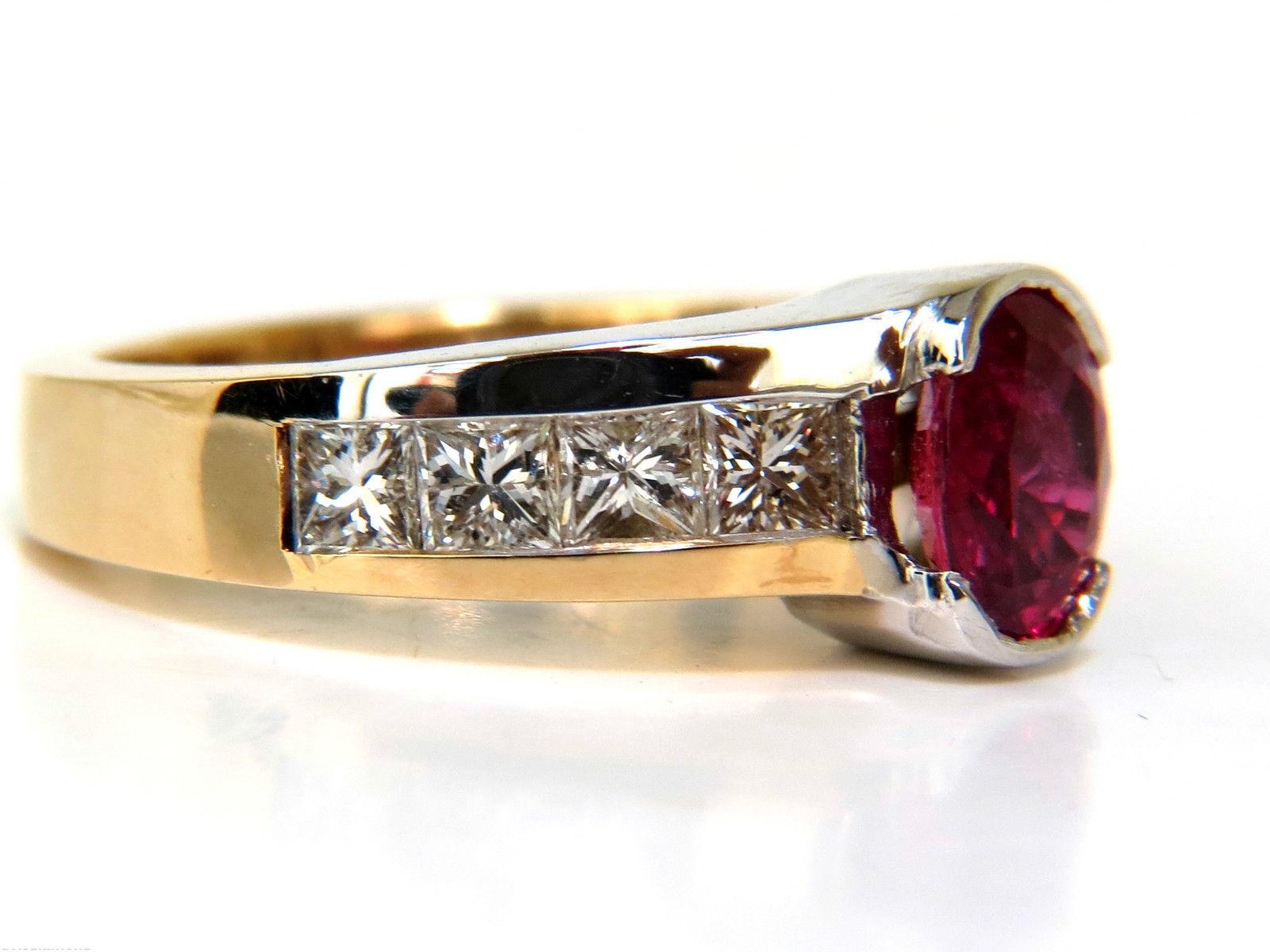 2.66 Carat Natural Fine Gem Ruby Diamond Ring Princess Cut Accents 14 Karat 2