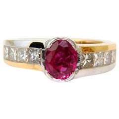 2.66 Carat Natural Fine Gem Ruby Diamond Ring Princess Cut Accents 14 Karat