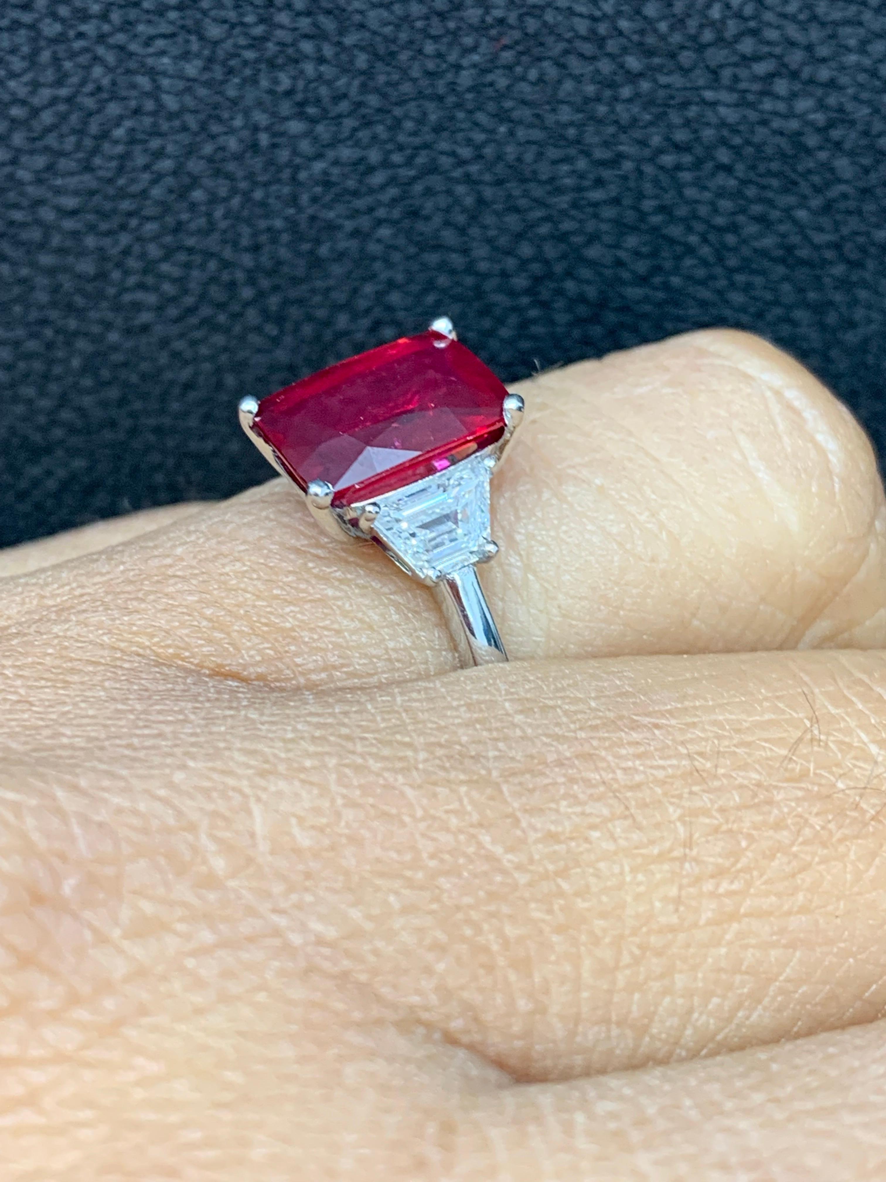 2.66 Carat Natural Ruby and Diamond Three-Stone Engagement Ring in Platinum For Sale 10