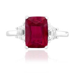 2.66 Carat Natural Ruby and Diamond Three-Stone Engagement Ring in Platinum