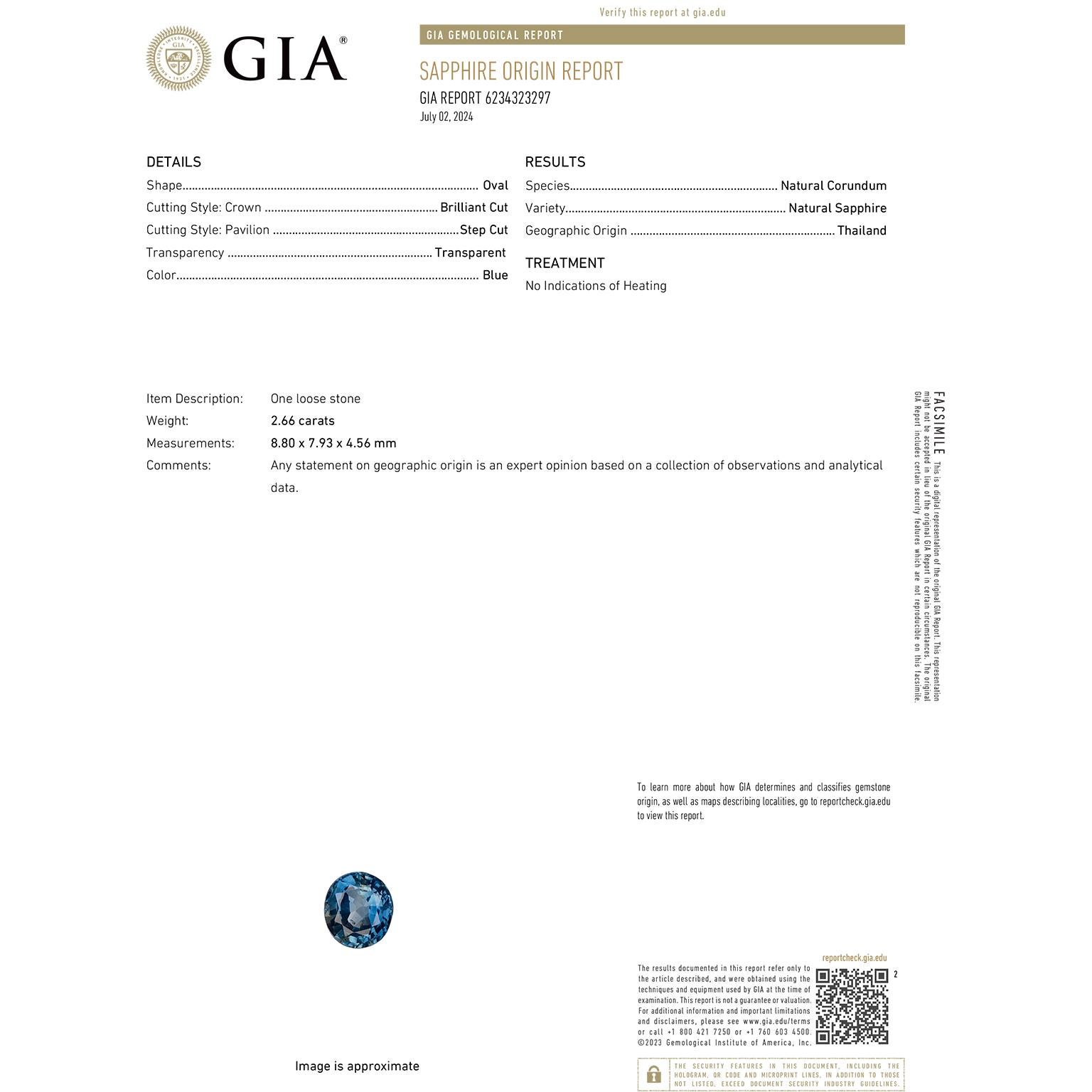 2.66 carat No Heat Sapphire Ring GIA For Sale 2