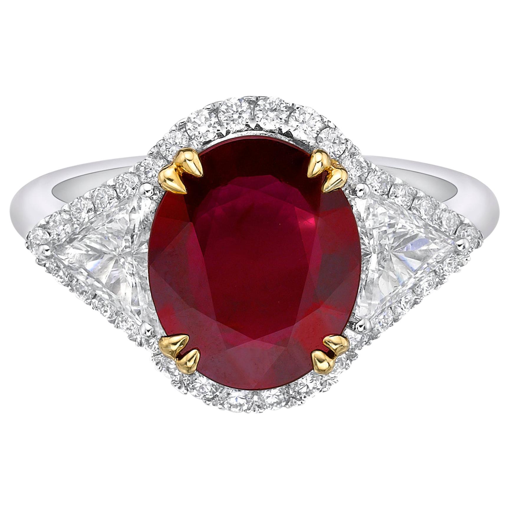 2.66 ct Unheated pigeon blood Ruby (Mozambique) Diamond Ring -GRS Certified For Sale