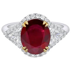 2.66 Carat Vivid Red Ruby GRS Certified Unheated Diamond Ring Oval Cut