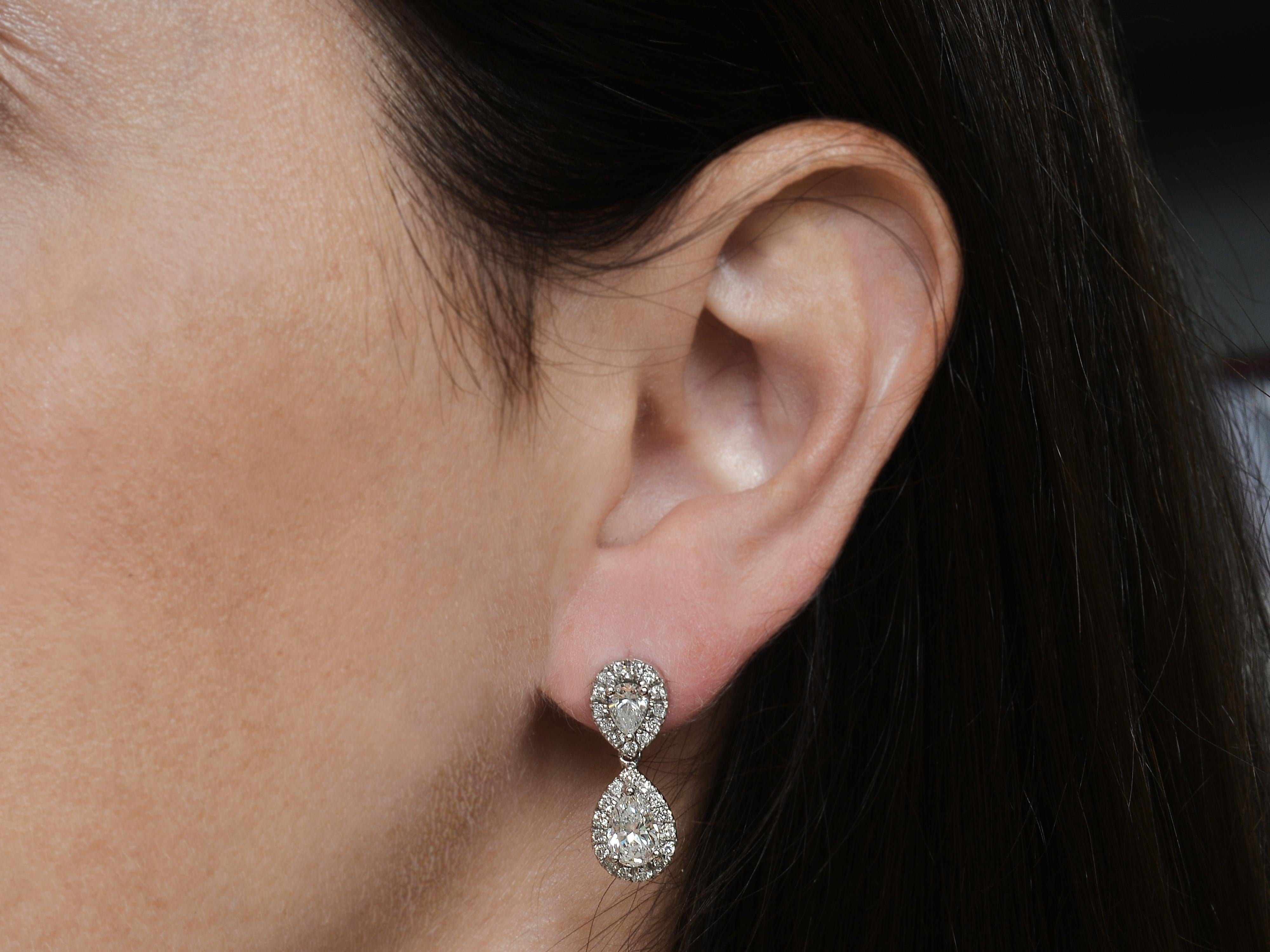 Women's 2.66 Carat Pear Shaped Diamond Drop Earrings in White Gold