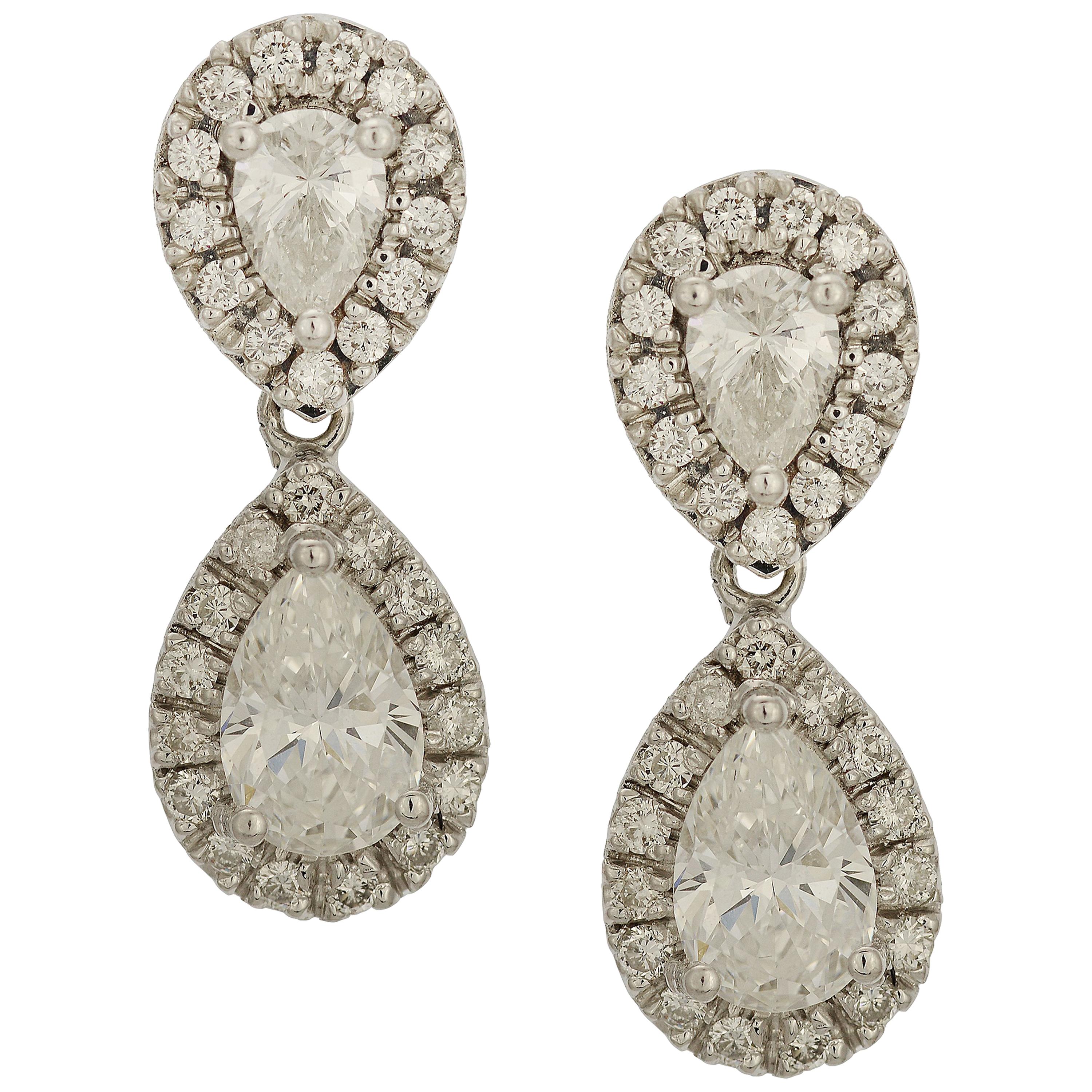 2.66 Carat Pear Shaped Diamond Drop Earrings in White Gold