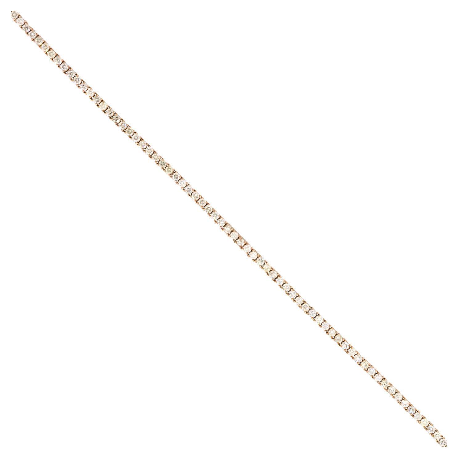 Bracelet tennis 14 carats avec diamants brillants ronds naturels de 2,66 carats, en stock