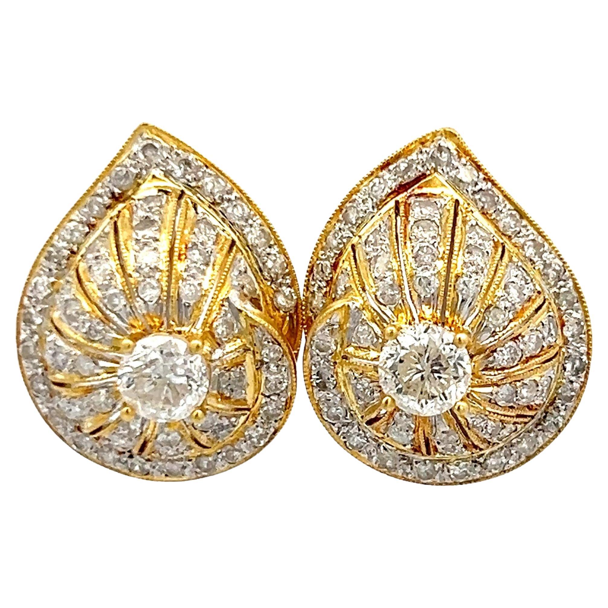 2.66 Carat Round Brilliant H SI2 Diamond 18 Karat Yellow Gold Clip On Earrings