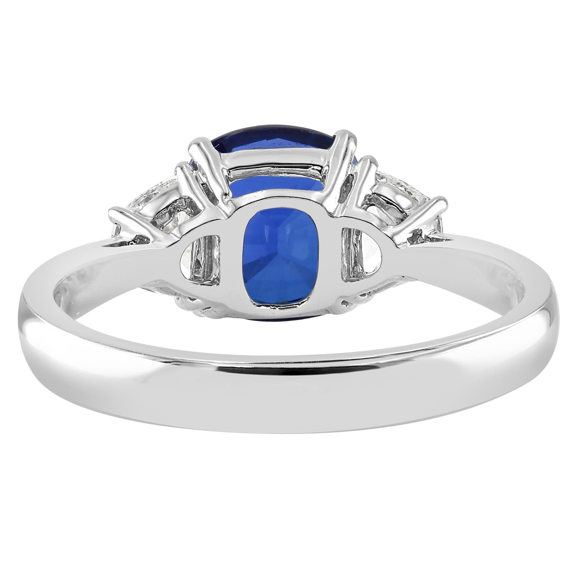 Cushion Cut 2.66 Carat Sapphire and Diamond White Gold Three-Stone Ring For Sale